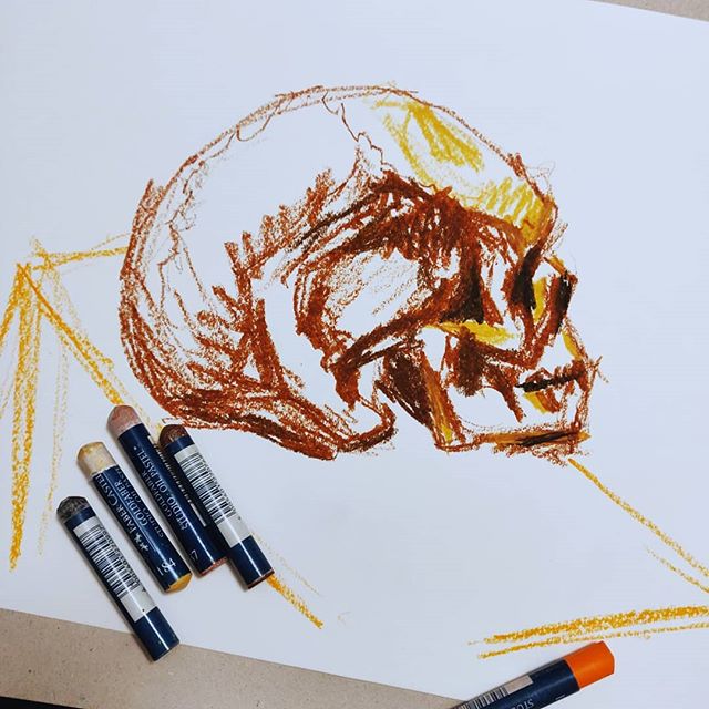 Croquis  crâne (pastels gras et crayon) - Blog artistique de Delphine M.