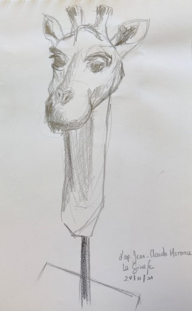 Dessin au crayon d'une sculpture de girafe