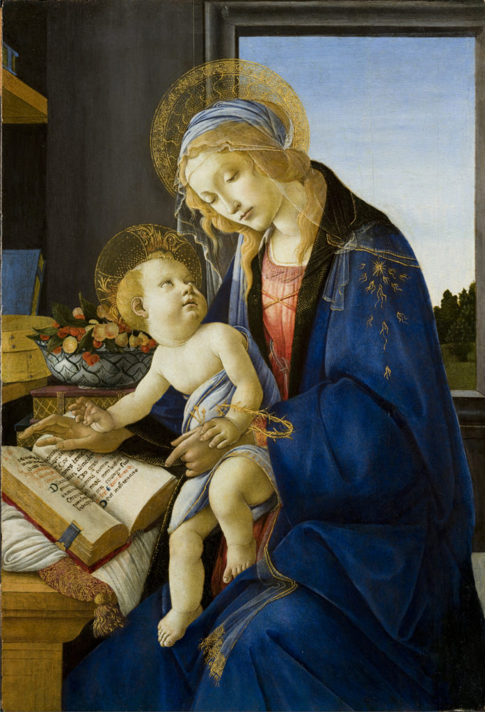 Vierge à l'enfant penchés sur un livre