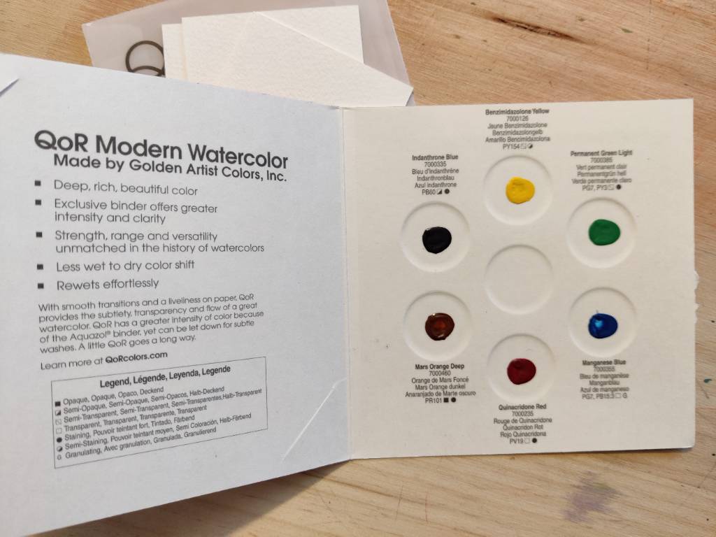 Carte ouverte avec sur une face six dépôts de couleurs à côté de leur nom et spécificités