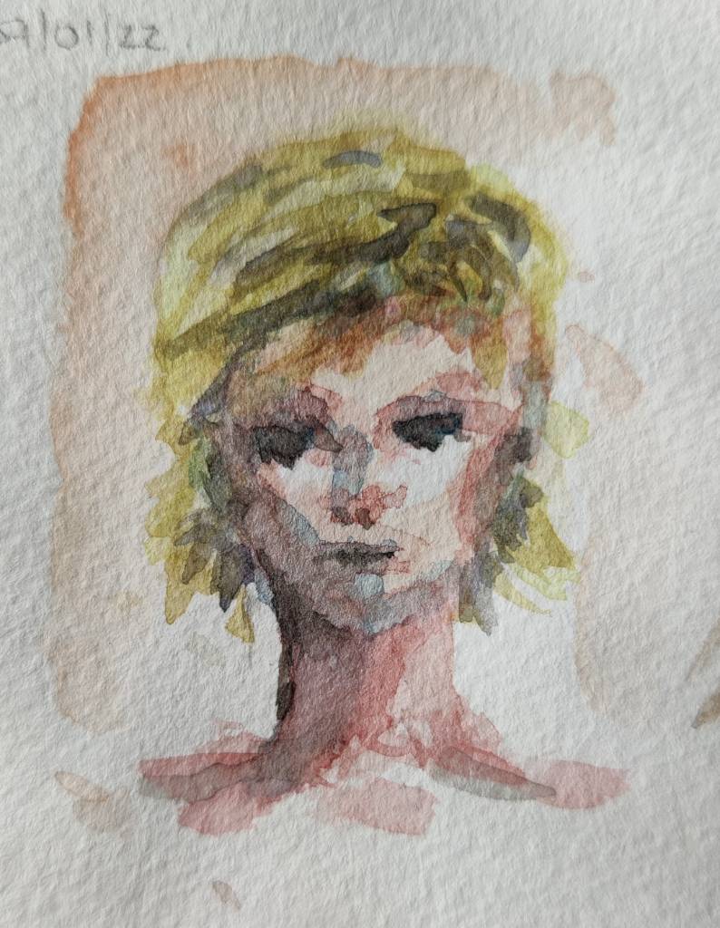 Visage d'une femme blonde aux cheveux courts à l'aquarelle
