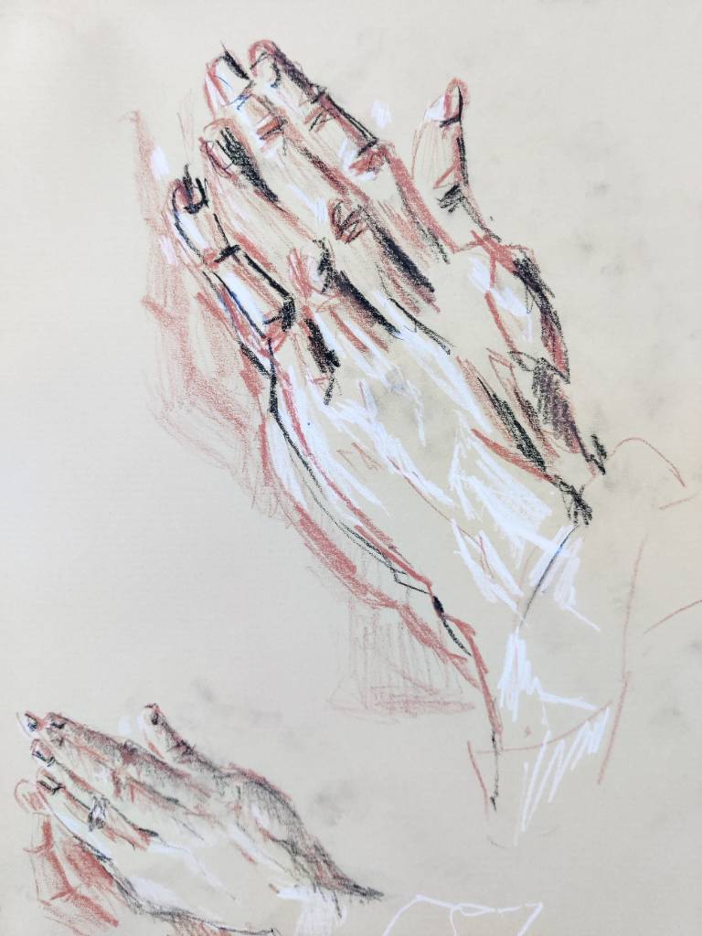 Croquis | Mains à la sanguine, pierre noire et crayon blanc